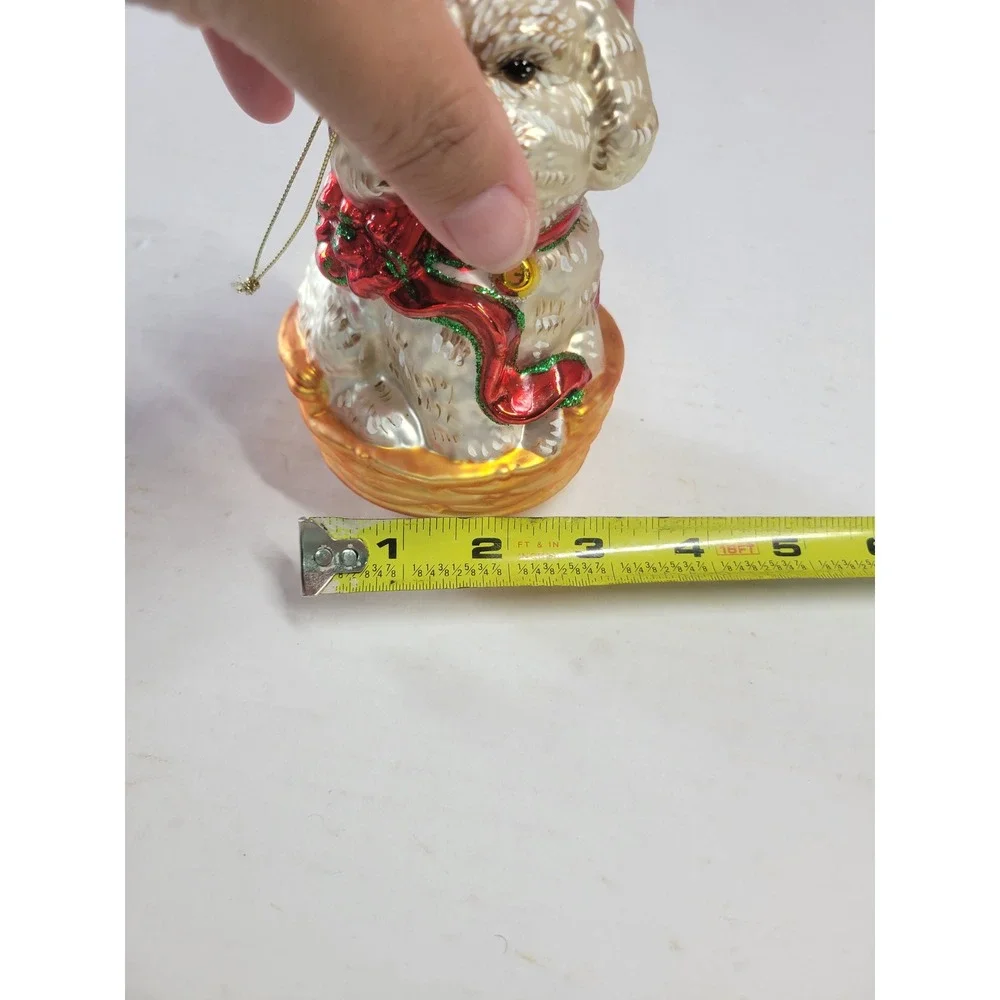 Champagne‎ Glass Dog in Basket Christmas Ornament Poodle Doodle Red Scarf 4.5